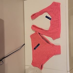 NWT Bound by Bond-Eye Bikini  - Pink Lurex - One Size Malibu Top - Palmer Bottom